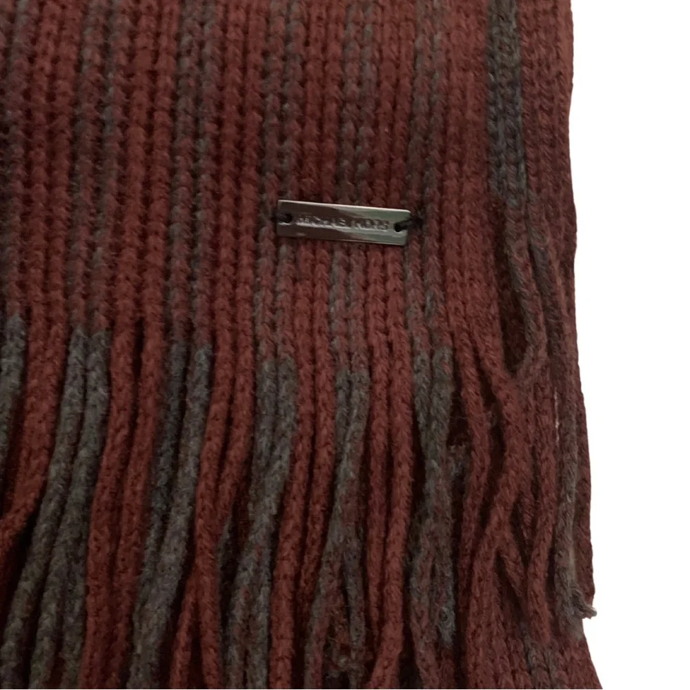 2/$30 Michael Kors Knit Fringed Stripes Scarf Gray Wine Classic Preppy Grandpa